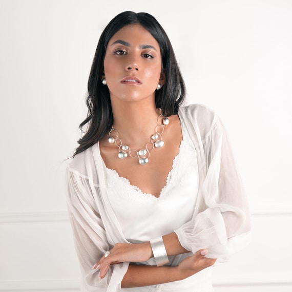 Subtle Statement Silver Necklace for Women, Unique Organic Design Short Necklace in Silver, Artisanal Silver Necklace with Textured Element