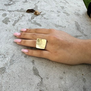 Golden Rectangular A-symmetric Ring, Adjustable Geometric Gold Rectangular Ring, Elegant Statement Ring