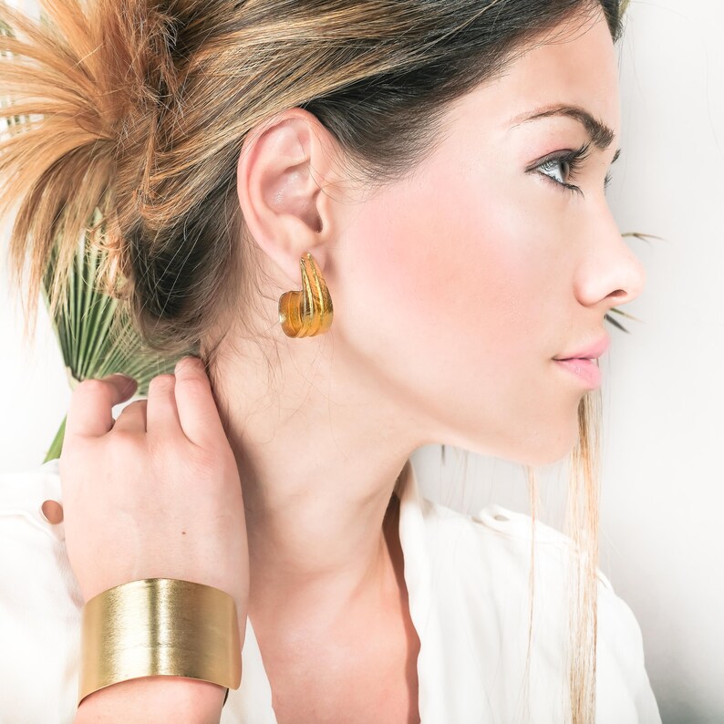 Large Hoop Earrings, Gold Open Hoop Earrings, Unique Gold Earrings, Modern Gold Earrings, Boho Jewelry, Gold Drop Earrings, Clip On Earring image 2