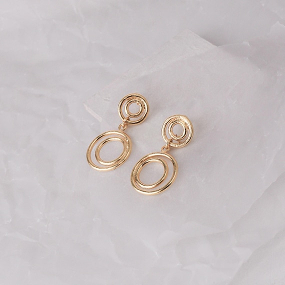 Modern Gold Dangle Earrings, Golden Circles Stud Earrings, Geometric Gold Studs, Dangling Hoop Earrings, Everyday Golden Post Earrings