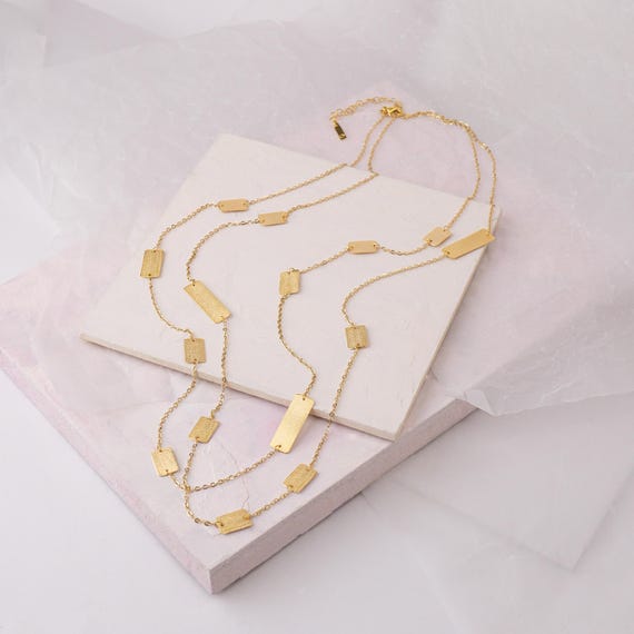 Gold Layering Necklace, Double Golden Long Chain Necklace, Multi-Chain Necklace for Women, Delicate Geometric Necklace, Light Gold Chain