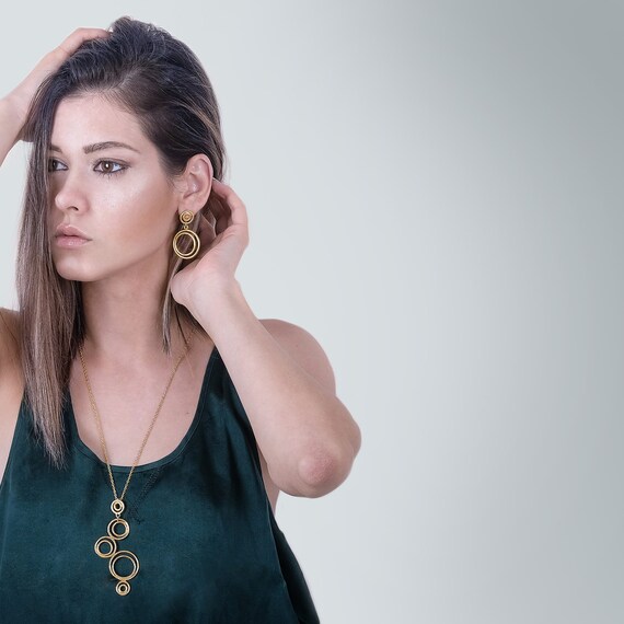 Earrings and Necklace Set, Handmade Jewelry Set, Gold Jewelry Set, Unique Jewelry Set, Modern Jewelry Set, Necklace Earring Set, Bohemian
