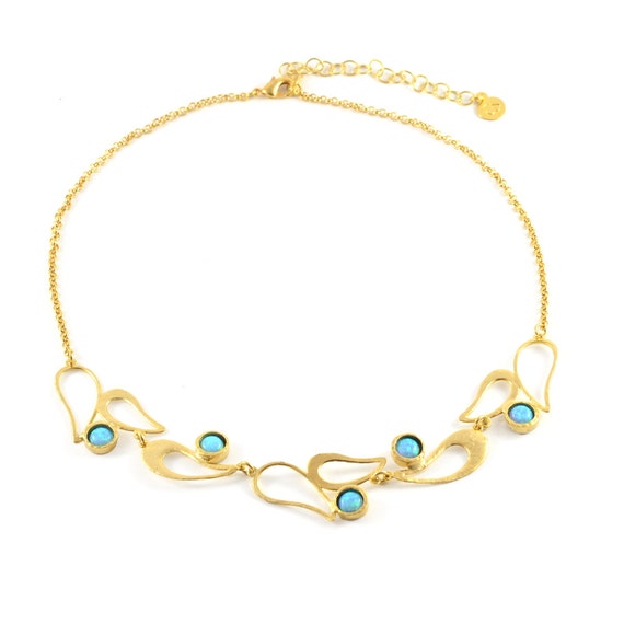 Clearance SALE, Delicate Paisley Gem Necklace, Gold Gemstone Necklace, Delicate Golden Necklace for Women