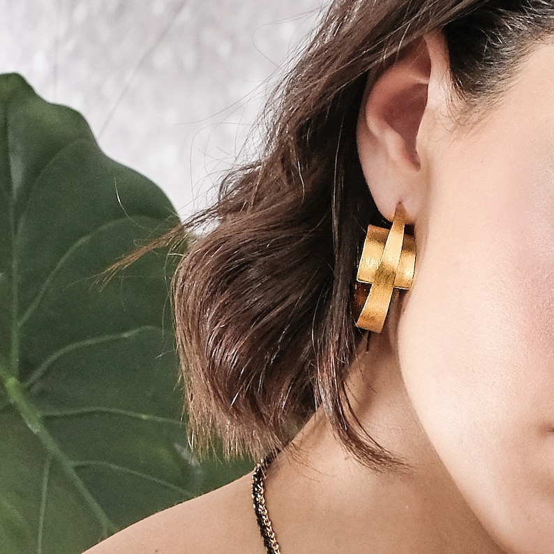 Statement Gold Threader Earring Unique Hoop Earring Large Etsy