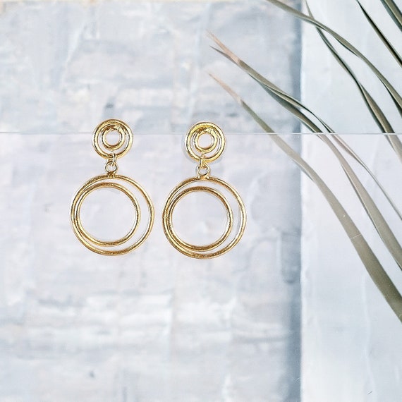 Gold Circles Earrings, , Bohemian JewelryGold Drop Earrings, Modern Dangle Earrings, Gold Geometric Earrings, Unique Circle Earrings, Circle