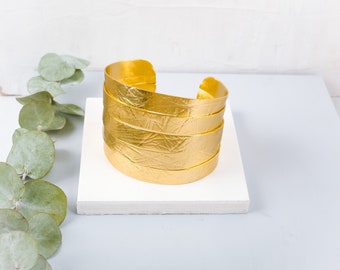 Wide Statment Gold Cuff Bracelet, Adjustable Gold Cuff, Large Textured Bracelet, Thick Gold Bracelet Cuff, Gold Boho Adjustable Cuff