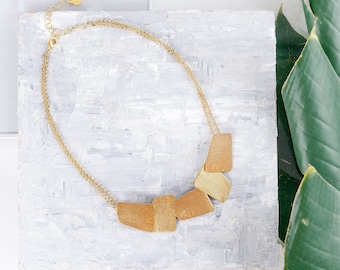 Geometric Necklace, Geometric Jewelry, Short Gold Necklace, Gold Bib Necklace, Modern Gold Necklace, Short Modern Bib Necklace, Statement