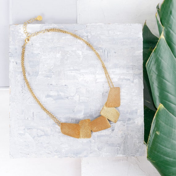 Geometric Necklace, Geometric Jewelry, Short Gold Necklace, Gold Bib Necklace, Modern Gold Necklace, Short Modern Bib Necklace, Statement