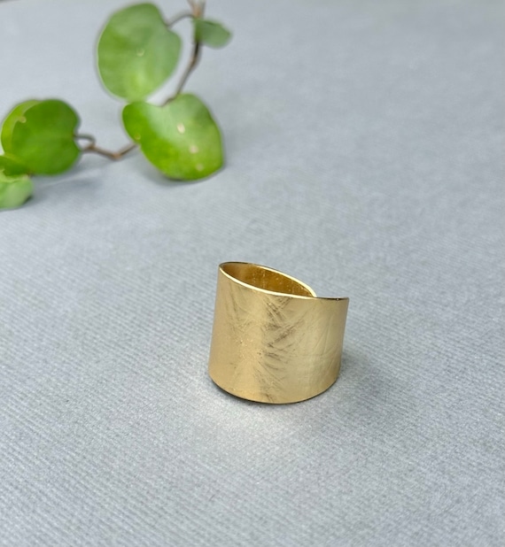 Wide Adjustable Gold Ring, Gold Matte Minimal Adjustable Band, Wide Adjustable Geometric Ring, Textured Boho Minimal Ring Band