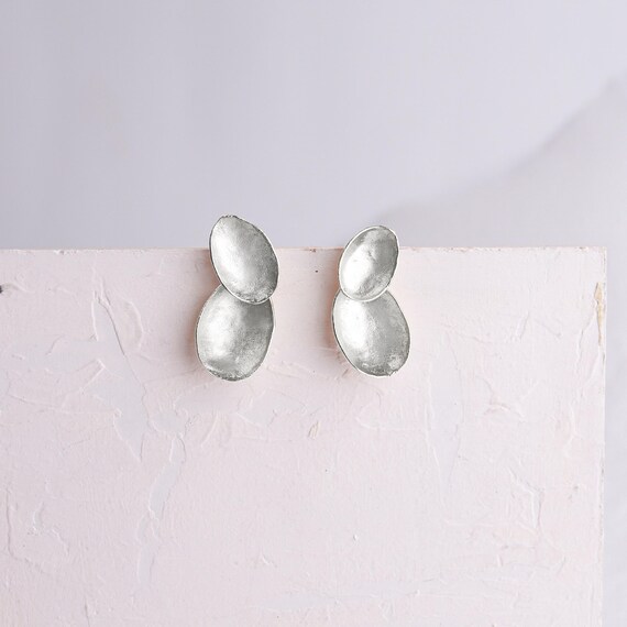 Irregular shell Silver stud earrings, also available in Gold and as Clip On