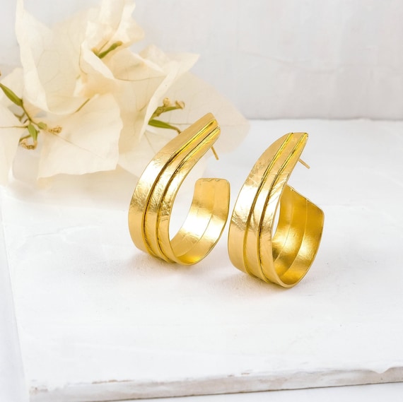 Unique Gold Earrings, Open Hoop Earrings, Gold Hoop Earrings, Modern Gold Hoops, Large Gold Earrings, Bohemian Jewelry, Large Stud Earrings