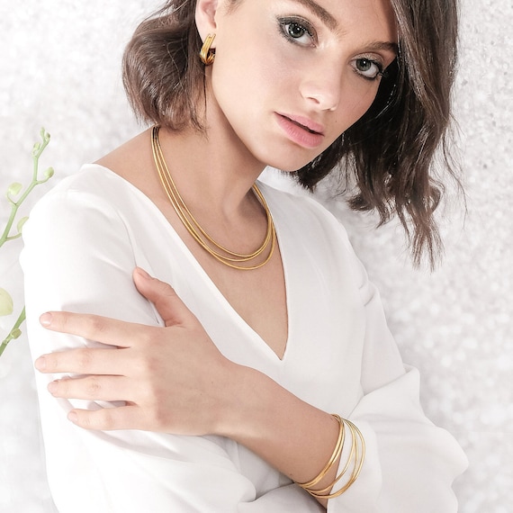 Gold Wire Jewelry Set, Unique Jewelry Set, Gold Modern Jewelry Set, Gold Jewelry Set, Necklace Earrings Set Gold, Minimalist Jewelry Set