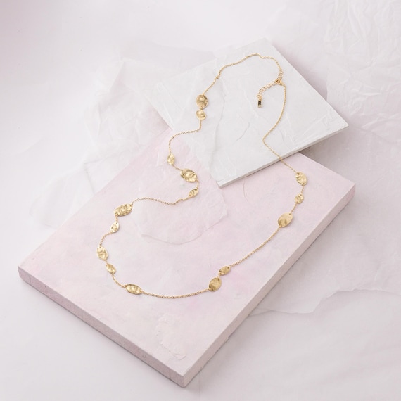 Long delicate Gold coin necklace, also available in Silver