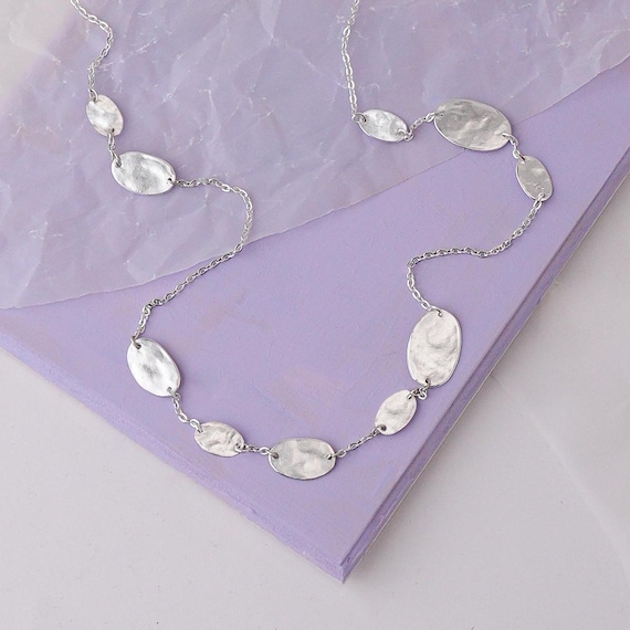 Long delicate Silver coin necklace, also available in Gold