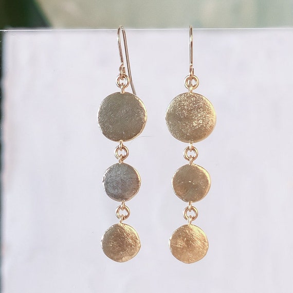 Dangling Gold dot hook earrings, also available as Clip-On and Silver