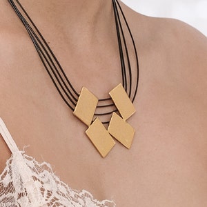 Short Gold Necklace, Gold and Black Necklace, Rectangles Necklace Gold, Geometric Necklace, Modern Gold Necklace, Gold Statement Necklace image 2