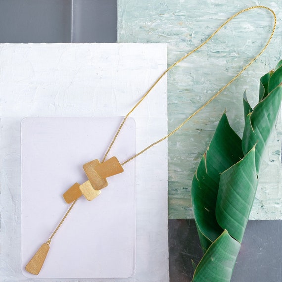 Long Gold Necklace, Minimalist Jewelry, Gold Lariat Necklace, Tie Necklace, Gold Tie Necklace, Geometric Y Necklace, Unique Gold Necklace, Y