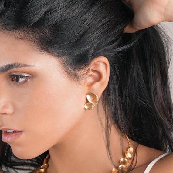 Chic Gold stud earrings, also available in Silver and as Clip-On