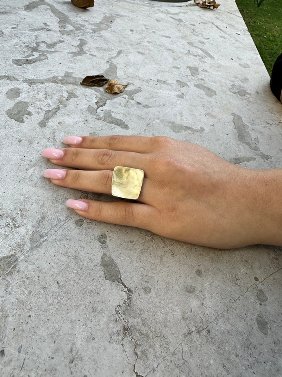 Statement Square Ring, Adjustable Geometric Ring, Gold Rectangular Ring, Modern Open Back Square Ring, Elegant Gold Ring, Golden Square Ring