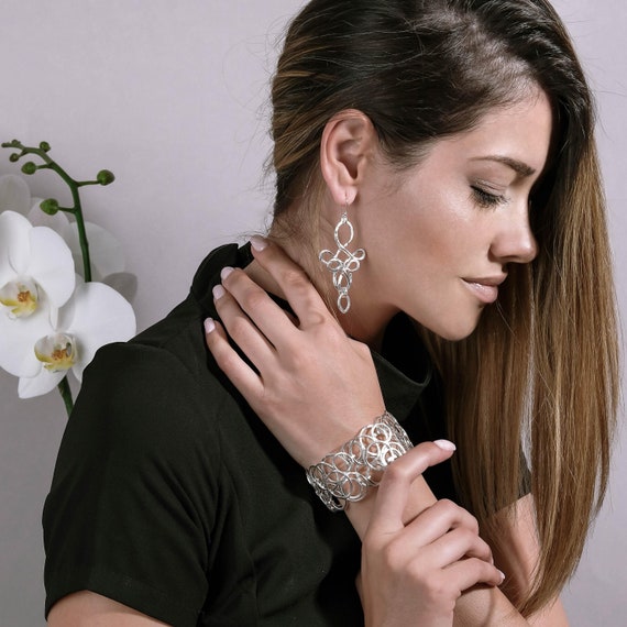 Beautiful Silver Statement Bracelet, Wide Silver Bridal Bracelet, Gorgeous Modern Silver Bracelet for Women, Silver Wedding Gift Jewelry