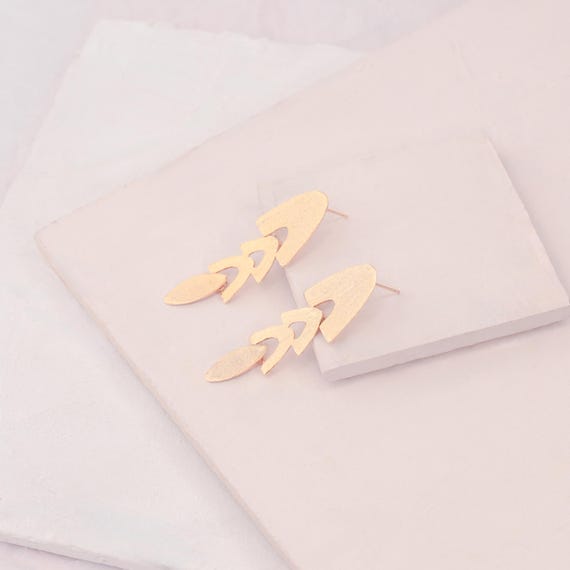 Elegant Gold dangle stud earrings, also available in Silver and as Clip-Ons