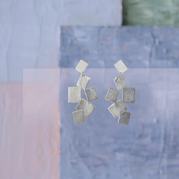 Geometric Silver statement earrings, also available in Gold and as Clip On earring