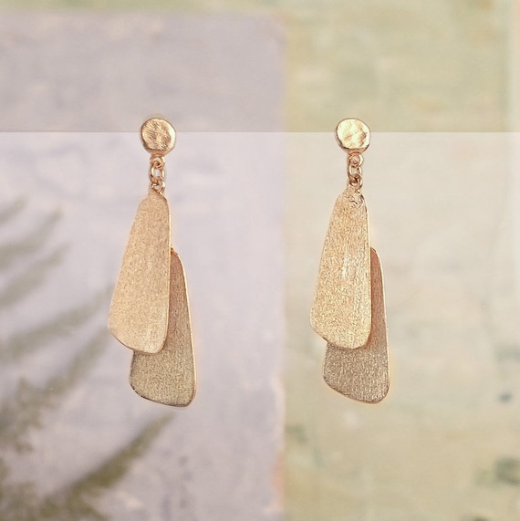 Geometric Dangle Earring, Gold Dangle Earring, Rectangle Dangle Earring, Gold Stud Dangle Earring, Modern Gold Earring, Geometric Earring