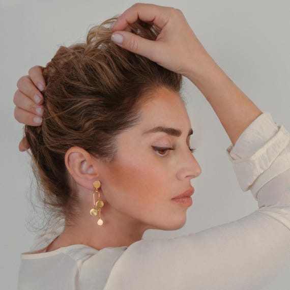 Gold chandelier stud earrings, also available in Silver
