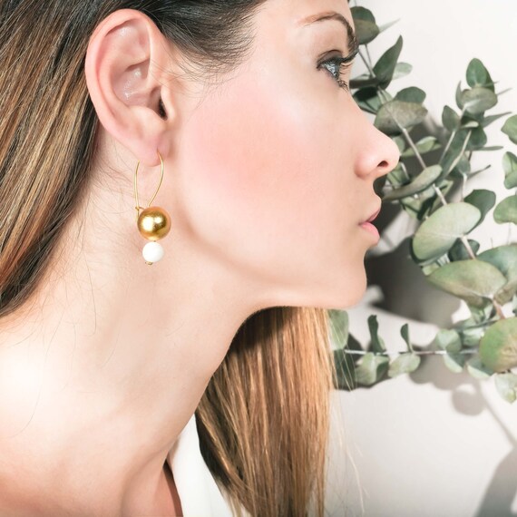 Gold Ball Earrings, Gold Drop Earrings, Unique Jewelry, Gold Sphere Earrings, Ball Earrings, Gold Dangle Earrings, Gold Statement Earrings