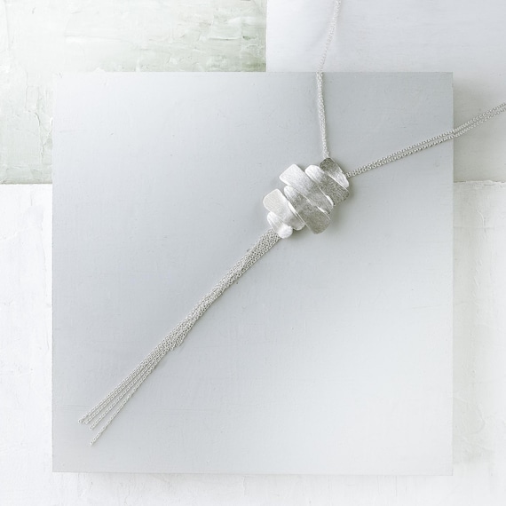 Silver Tassel Necklace, Geometric Tassel Pendant Y-Necklace, Beautiful Silver Tie Necklace for Women, Modern Silver Y Necklace Pendant