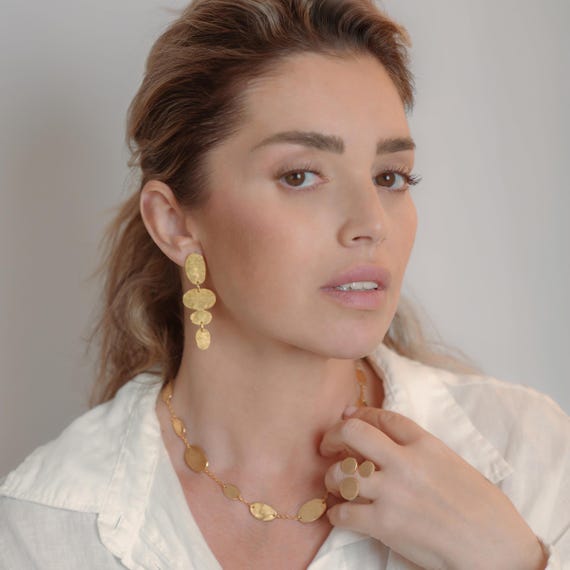Statement boho-chic Gold stud earrings, also available in Clip-On and Silver