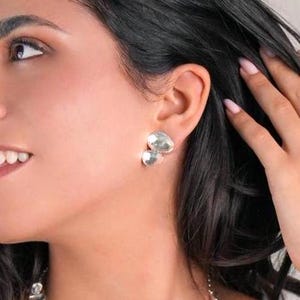 Unique Silver Shell Like Stud Earrings, Boho Chic Silver Post Earrings, Modern Handmade Silver Studs, Everyday Silver Studs, Irregular Studs