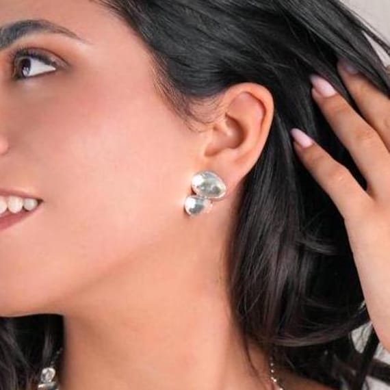 Shell like Silver stud earrings, also available in Gold and Clip-On