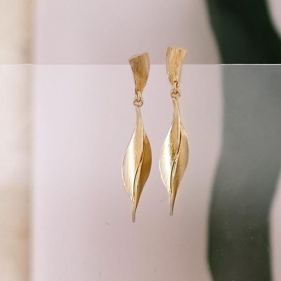 Small Gold leaf stud earrings, also available in Silver