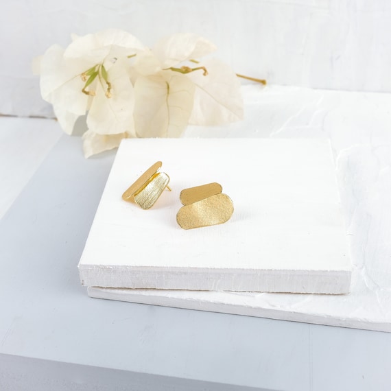 Unique Gold Earrings, Minimalist Jewelry, Gold Stud Earrings, Modern Gold Earrings, Large Geometric Studs, Geometric Gold Earrings, clip on