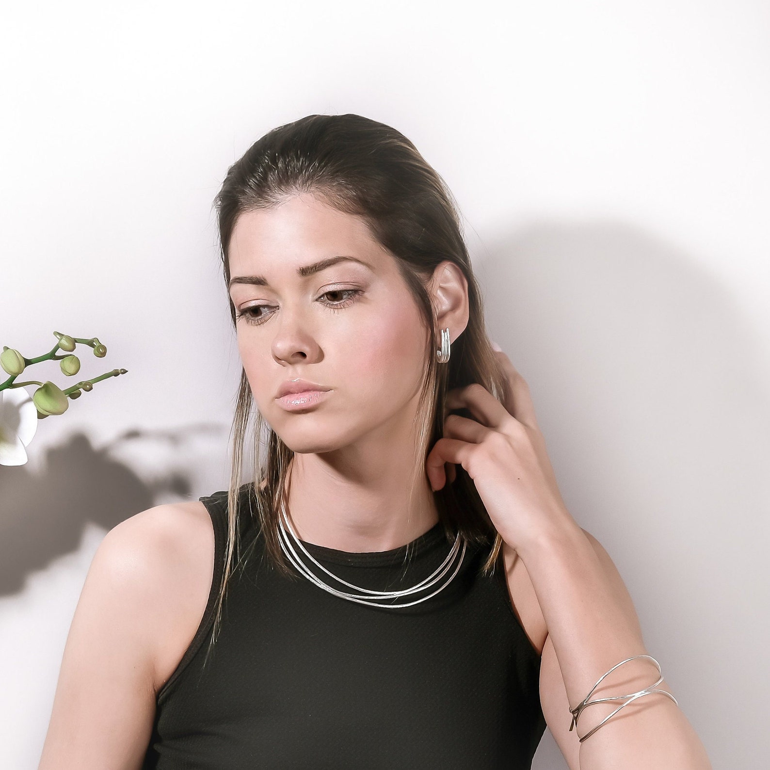 Silver Half Hoop Stud Earrings, Minimalist and Modern Drop Studs ...