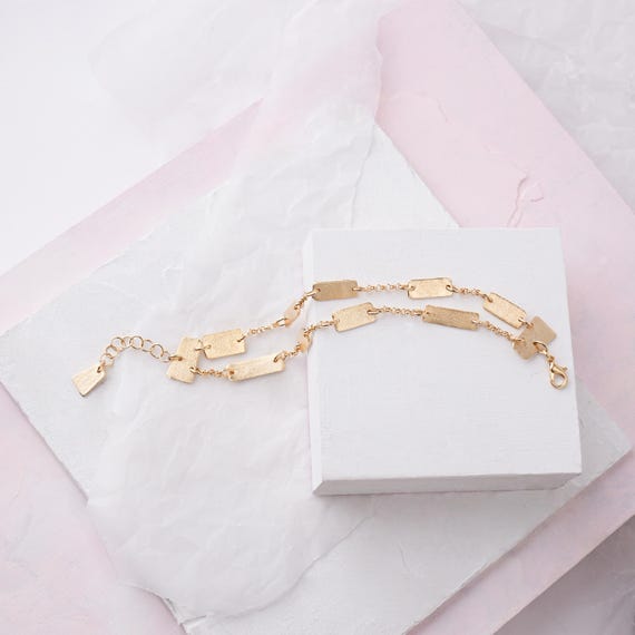 Lovely Minimalist Chic Gold Bracelet, Modern Gold Link Bracelet with Rectangles, Light Everyday Golden Bracelet Chain, Multistrand Bracelet