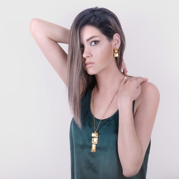Geometric Gold Necklace and Earring Jewelry Set, Modern and Minimalist Golden Jewelry Set,