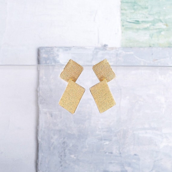 Unique Gold Earrings, Gold Rectangle Earring, Geometric Gold Earrings, Dangle Earrings, Modern Earring, Minimalist Earrings, Clip On Earring