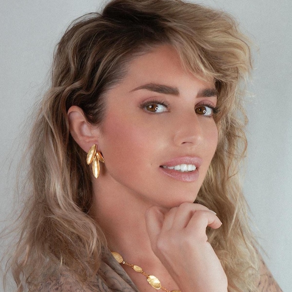 Botanical Gold Stud Earrings, also available as Clip Ons