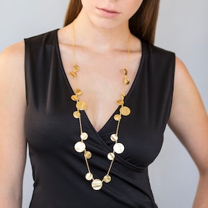Long Gold Necklace, Elegant Gold Necklace, Gold Coin Necklace, Long Necklace, Fashion Necklace, Gold Statement Necklace, Geometric Necklace