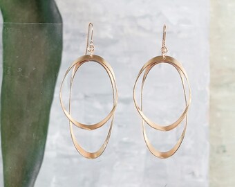 Dangle Earrings, Gold Earrings, Statement Earrings, Gold Dangle Earrings, Long, Hoop, Wire, Oval Earrings, Silver Earrings