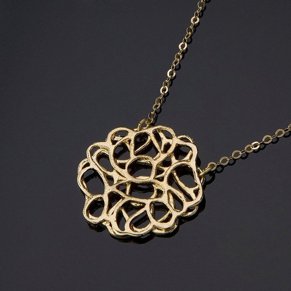 Layering Necklace for Women, Delicate Gold Lace Pendant Necklace