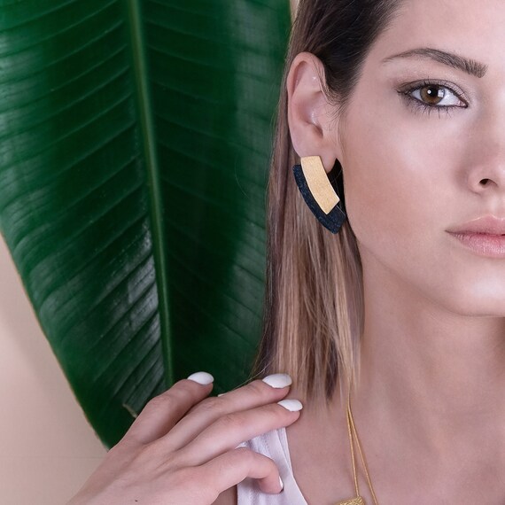 Gold and Black Statement Clip Earring, Fashion Clip-On Earring, Modern Black Earring Clips, Minimal Black Clip Earring, Geometric Earring