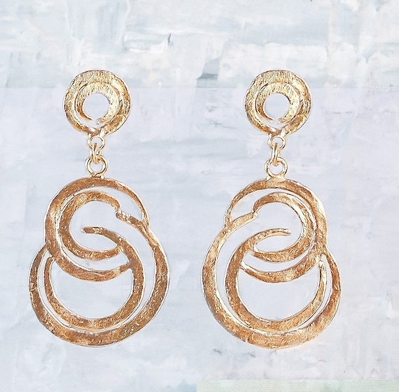 Large Dangle Earrings, Bohemian Jewelry, Unique Stud Earrings, Circles Earrings, Modern Gold Earrings, Large Gold Earrings, Ripple Earrings