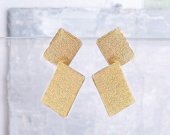 Unique Gold Earrings, Gold Rectangle Earring, Geometric Gold Earrings, Dangle Earrings, Modern Earring, Minimalist Earrings, Clip On Earring