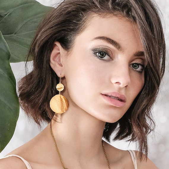 Statement Gold Dangling Earrings, Statement Earrings, Gold Dangle Earrings, Chandelier Earrings, Gold Clip-on Earrings, Gold Drop Earrings