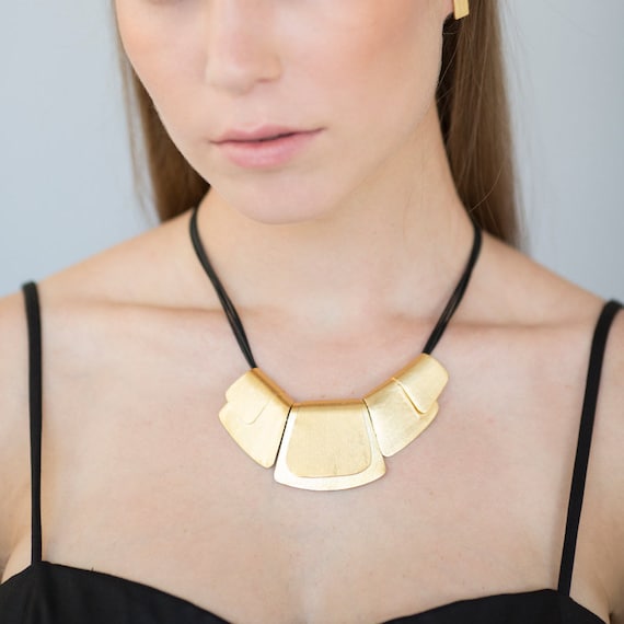 Statement Gold Necklace, Statement Bib Necklace, Gold Bib Necklace, Black and Gold Necklace, Fashion Gold Necklace, Cleopatra Gold Necklace