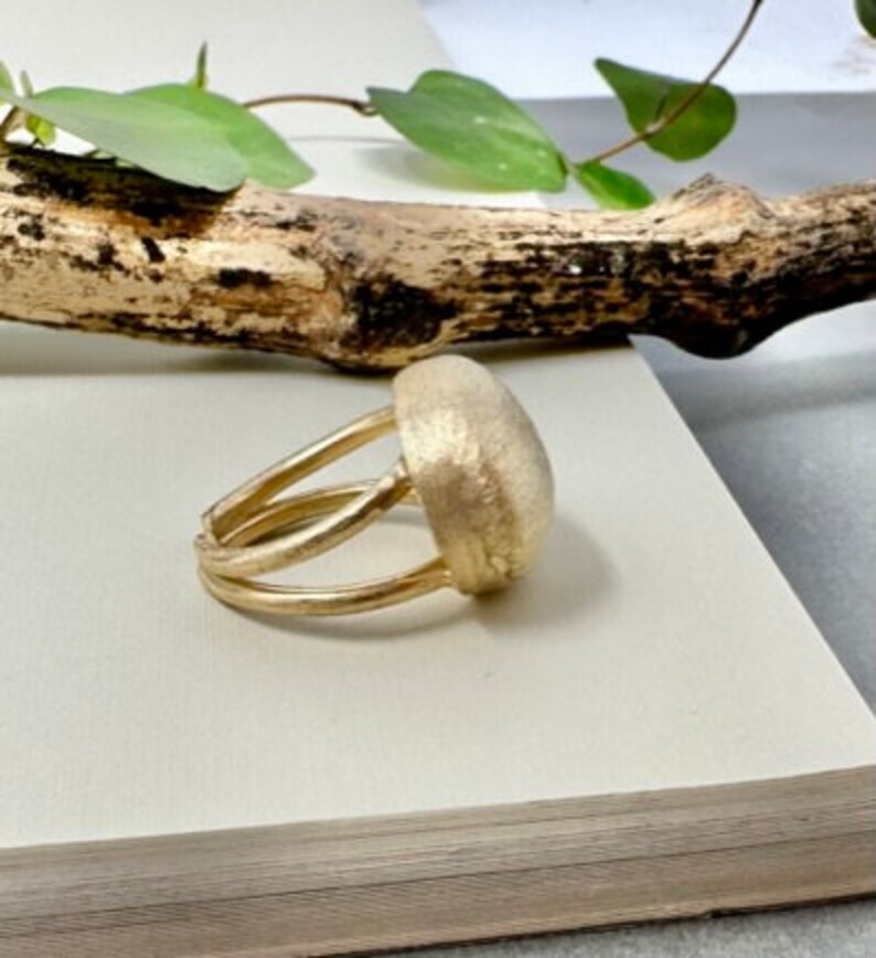 Adjustable Statement Gold Nugget Ring, Large Elegant Freeform Gold Ring, Unique Handmade Ring for Women, Adjustable Size Gold Rock Ring image 5