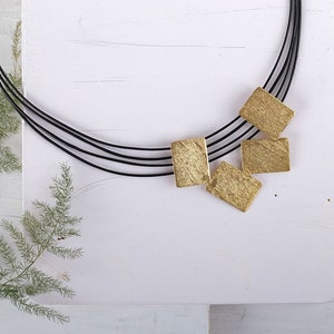 Short Gold Necklace, Gold and Black Necklace, Rectangles Necklace Gold, Geometric Necklace, Modern Gold Necklace, Gold Statement Necklace image 4